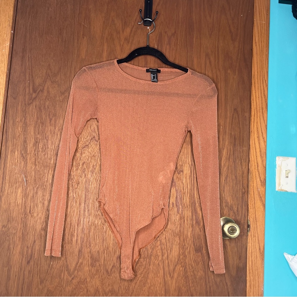 SMALL Forever 21 Burnt Orange, Shimmer Mesh, Bodysuit